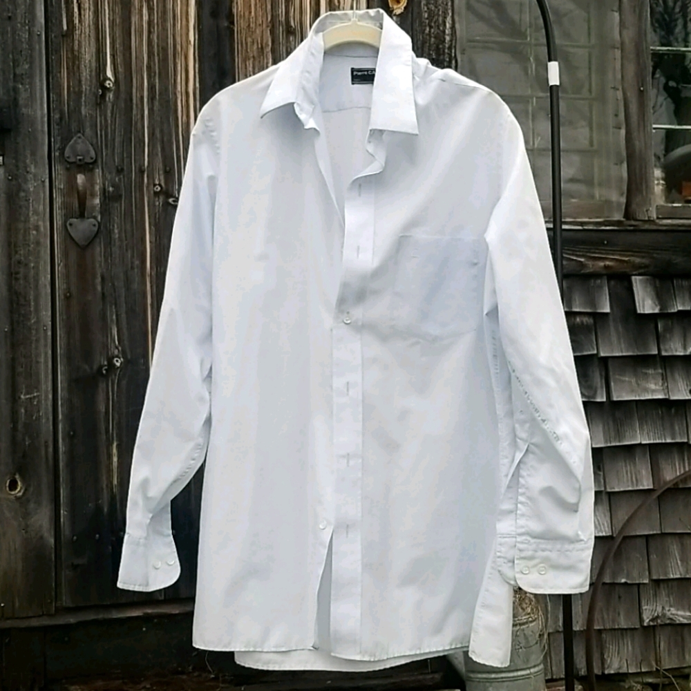 pierre cardin white dress shirt Vintage Pierre Cardin logo poly cotton shirt L